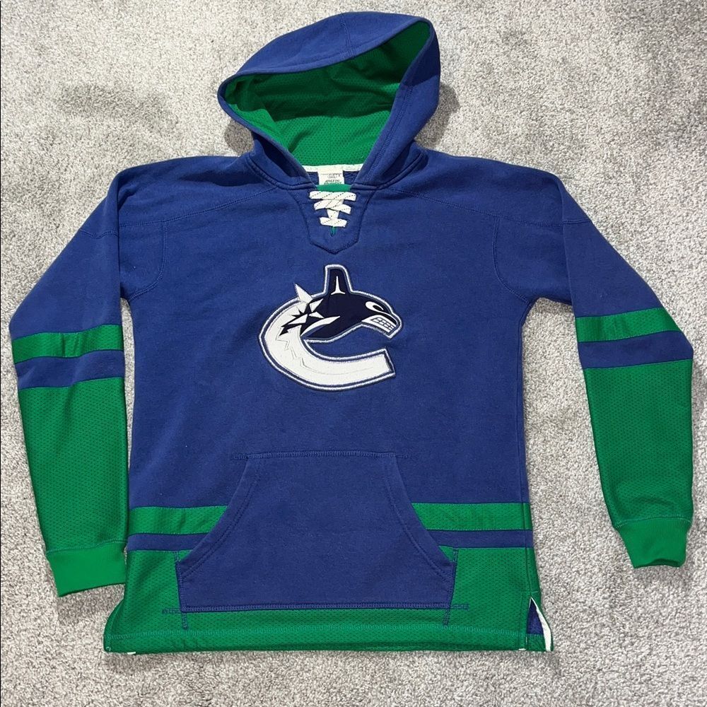 CCM Lacer Vancouver Canucks NHL Hoodie Hooded Sweater Sweatshirt Youth Kids L
